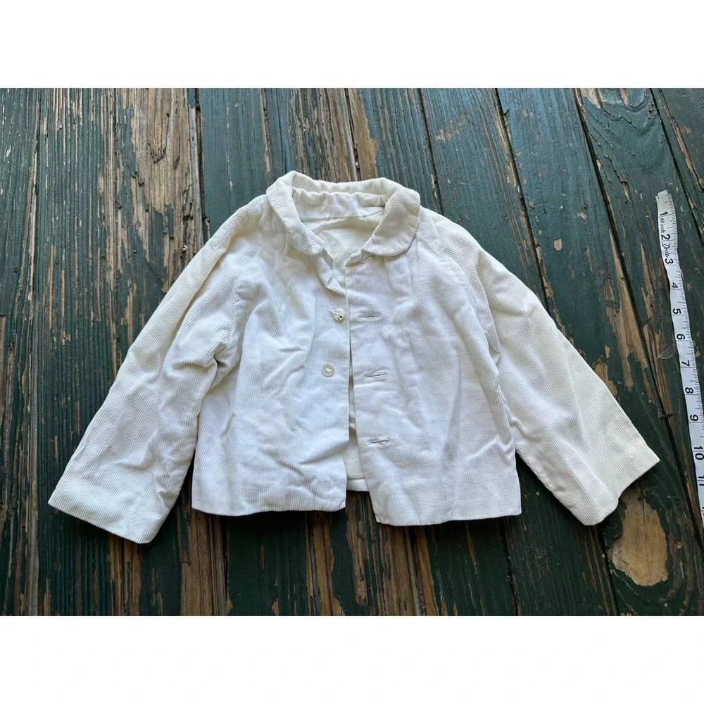 Vintage White Corduroy 2pc Set Jacket and Overalls Kids Toddler Heirloom Style